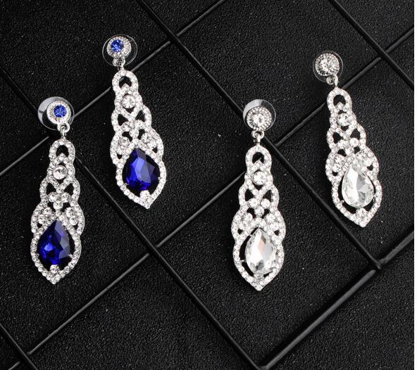 2019 Sexy Royal Blue Sliver Rhinestones Wedding Earrings For Bride Jewelry Free Shipping High Quality Designer For Prom Evening Dress