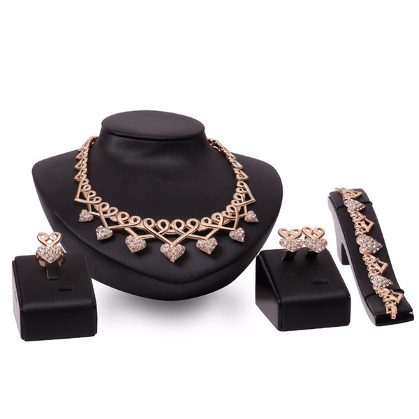 Jewelry Sets For Women Latest Luxury Design Crystal Heart Wedding Bridal Jewelry Set Gold Color Necklace Earrings Bracelet Ring