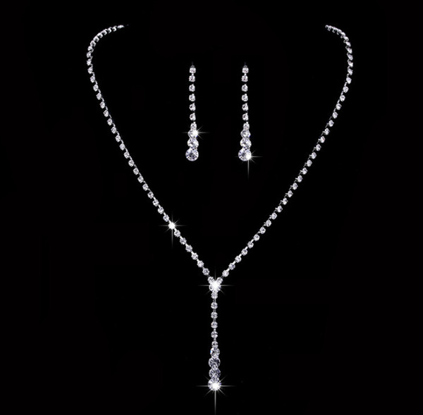 African Jewelry Set Crystal Tennis Drop Necklace Set new Rhinestone Necklace Earrings Bridal Bridesmaid Wedding Jewelry sets