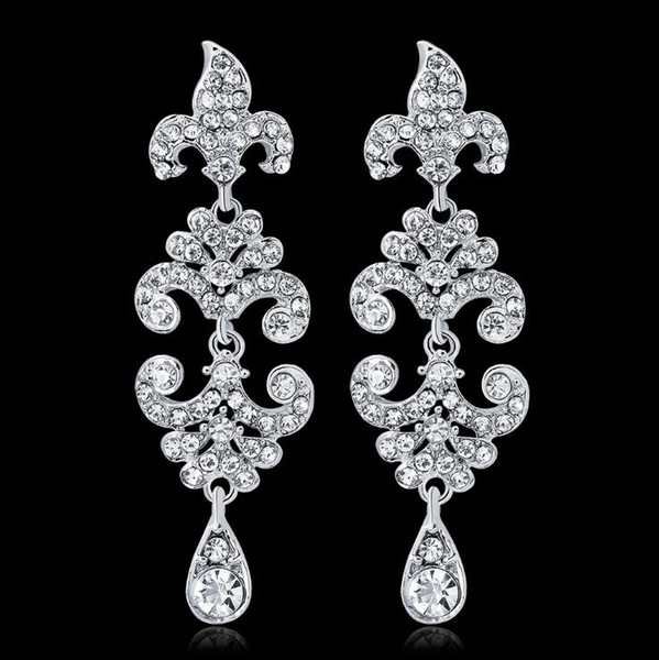 New Arrival Luxury Silver Bridal Earrings High Quality Rhinestone Diamond Jewelry Wedding Evening Party Gift Decoration Accessories