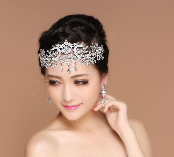 2017 Bling Silver Wedding Accessories Bridal Tiaras Hairgrips Crystal Rhinestone Headpieces Jewelrys Women Forehead Hair Crowns Headbands