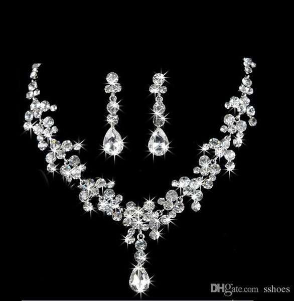 Luxury Bridal Jewelry Set Rhinestone Crystal Jewelry Crystal Water Drop Earring Necklace Women Wedding Jewellery Bridal Accessories