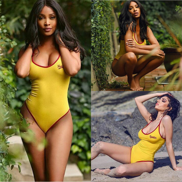 New Arrival Bikini 2018 Summer Beach Yellow Spaghetti Jumpsuit Real Image Womens Bikini Swimwear Fast Shipping In Stock