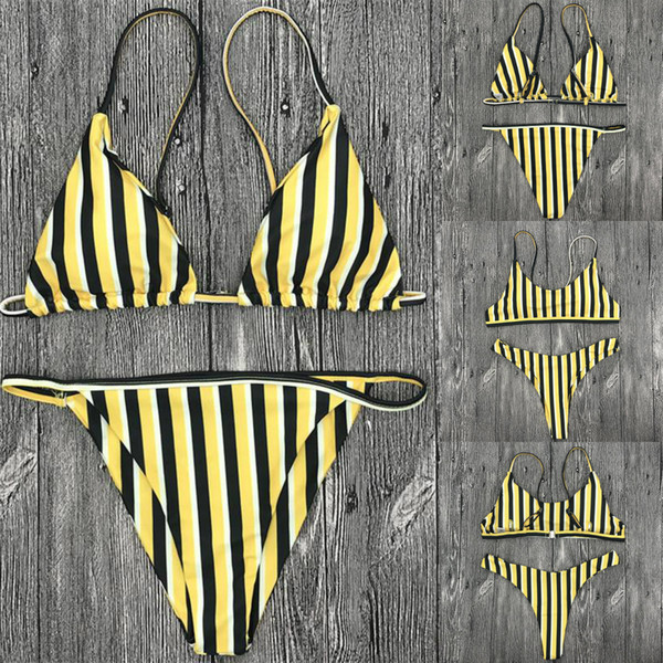 2018 Navy Style Bikini Yellow White Black Stripe Adjustable Strap Women Bikini Summer Beach Fashion Swimsuit