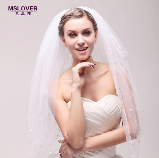 Wholesale hot Bridal wedding accessories 100cm Four layers waterfall style beadbond Net Yarn bridal veil ts121102