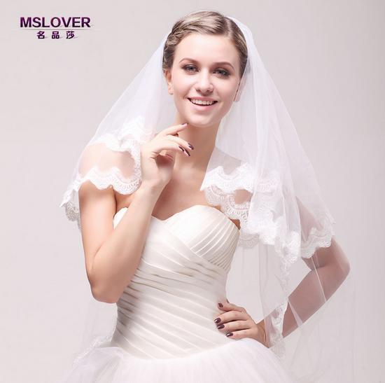 Wholesale hot Bridal wedding accessories 110cm double layer lace edge Exquisite and exalted bridal veil TS120345