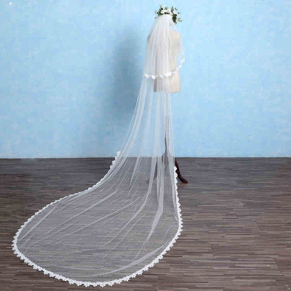 Fairy Bridal Veils Soft Netting with Floral Applique Long Wedding veils High Quality 2017 New Arrival Cheap Wedding Accessories