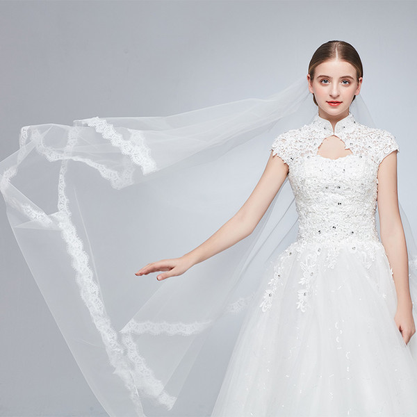 2.8mx1.5m Long White Bridal Veils Soft Tulle with Lace Edge Long Wedding Veils High Quality Wedding Accessories Cheap