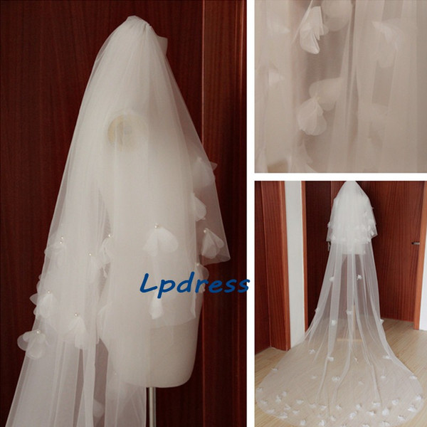 Fairy Wedding Veils 3m Long Ivory Bridal Veils With Comb Top Quality Soft tulle with Floral Applique