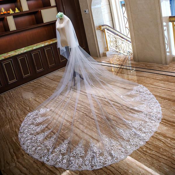 New Arrival Wedding Veil 3m*4m Long Bridal Veil Soft Tulle with Floral Embroidery Applique Wedding Accessories