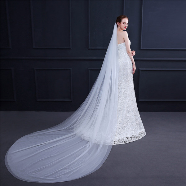 Simple White Ivory Wedding Veil 2022two layers 3m Long Luxury Cathedral Bridal Veil Appliques Wedding Accessories Veu De Noiva