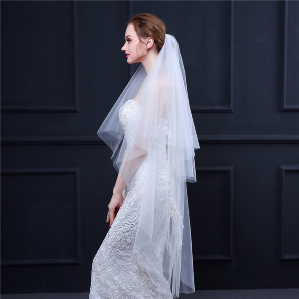 Hot Sale Elegant Wedding Veil with comb Bridal Veil for Wedding White Ivory two Layers Bridal Veils with lace appliques