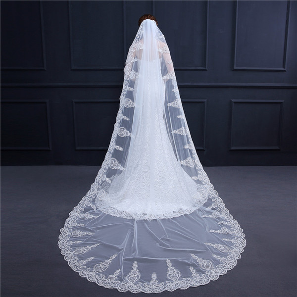 Hot Sale White Ivory brides Veils for wedding 3m Long luxury Cathedral Bridal Veil Appliques Wedding Accessories Veu De Noiva