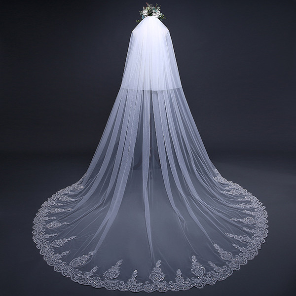 Simple Bridal Veil for Wedding 2022Customize 3m Length Lace Edge Cathedral Wedding Veil Hot Sale Gift for Women voile de mariée