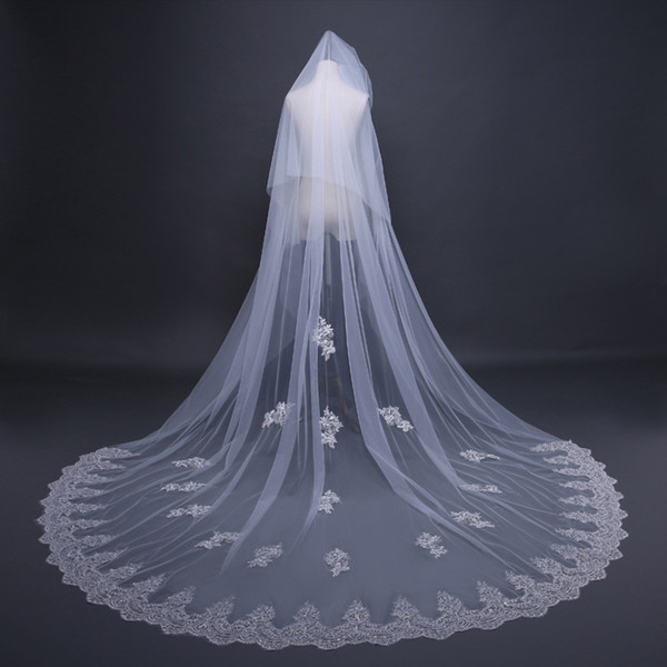 Vintage two layers Wedding Veil 2022with blusher Lace Appliques Cathedral Bridal Veil Wedding Accessories Gift véu de noiva