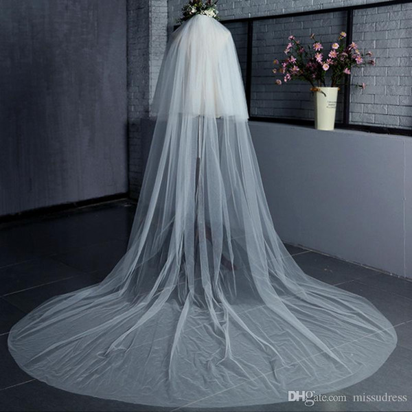 Elegant wedding veil tulle 2 layers cheap long veils custom made 7m ivory white discount bridal veils