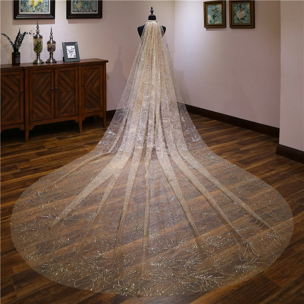 Elegant Champagne 3.5M Veil One Layer Gold Sequins Cathedral Wedding Veil Long Bridal Veil Wedding Accessories voile mariage