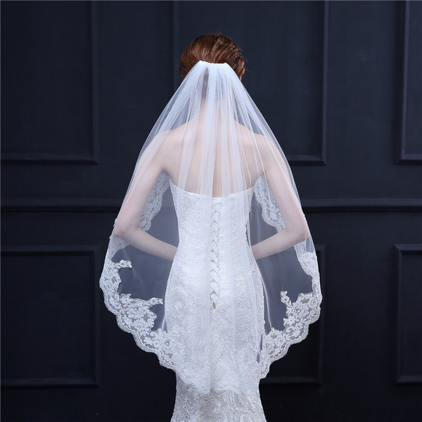 Simple Wedding Veil with comb luxury lace appliques edge Bridal Veil for Wedding White Ivory Bridal Veils Wedding Gift 2019