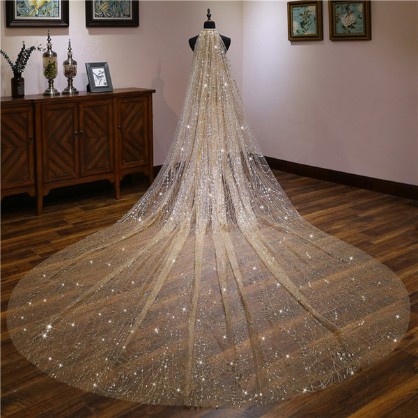 Luxury gold color Veil Gold Sequins Cathedral Wedding Veil Long Bridal Veil 3.5m*3m Wedding Accessories voile mariage