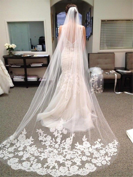 Vintage Chapel Length Bridal Veils with Appliques In Stock Long Wedding Veils 2017 Vestido De Noiva Longo Wedding Veil Lace Purfle