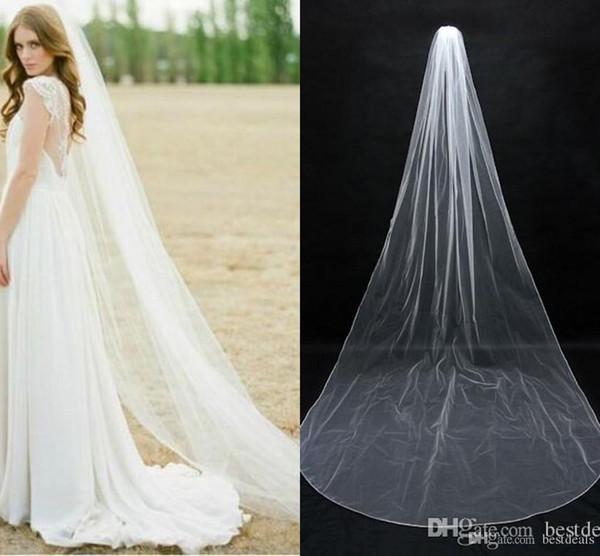 In Stock Simple Bridal Veils Cheap Long Veils Soft Tulle Long Veil Cathedral Veils for Wedding Events Wedding Veil White Ivory CPA077