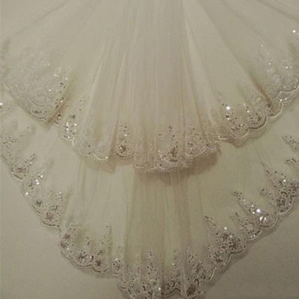 Ivory Fingertip Length Beautiful Wedding Veils Bridal Accessories In Stock Hot Sale Two-Layer Bridal Veils with Comb