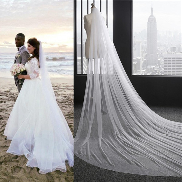 Free Shipping Cathedral 3 Meters Long Veils for Summer Beach Weddings In Stock White Ivory Bridal Veils Under $8 CPA887