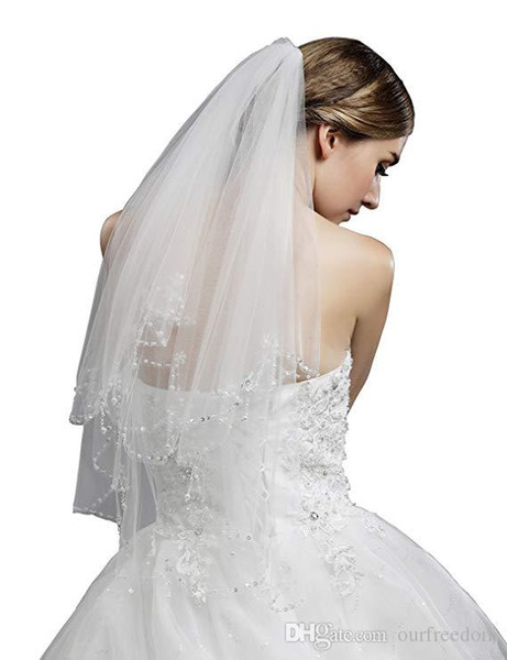 Newly In Stock Women's 2-Tier Tulle Beaded Edge Bridal Veil for Wedding Dress 11053