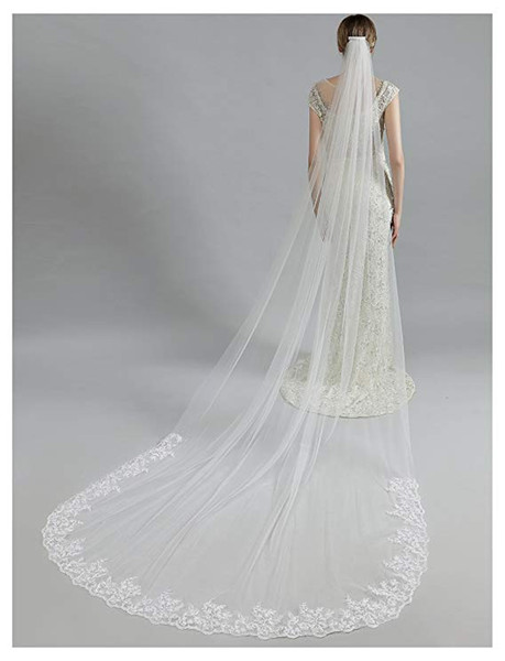 Princess Wedding Veils Cheap Long Lace Bridal Veils One Layer 3 meters Lace Applique Edge Bride Veil With Combs