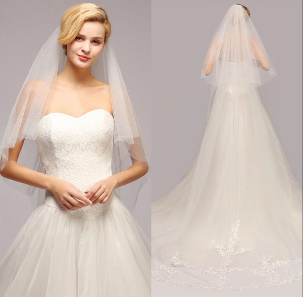 Floral Lace Bridal Veil Real Images Applique Edge Wedding Accessories One Layer Tulle Wedding Veils CPA886