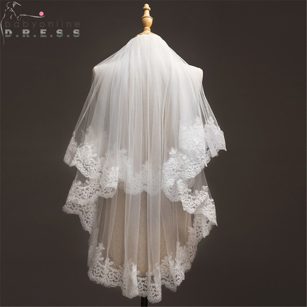 Voile Mariage 1.2 Meters Lace Edges Short Wedding Veil Tulle Ivory/White Bridal Veil Wedding Accessories Velos de Novia CPA050