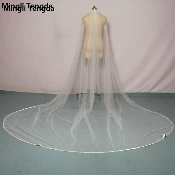 Mingli Tengda New 300cm*300cm Ribbon Edge Wedding Veil Cathedral Bridal Veils with Comb Soft One Layers Veil velos de novia