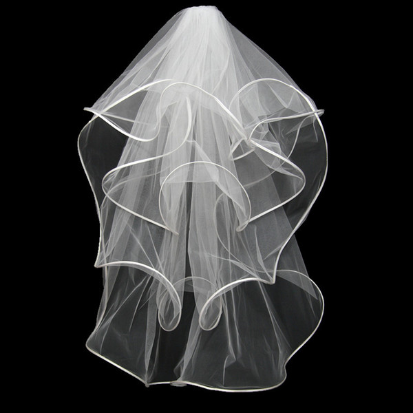 Hot selling Wedding Veils Multi-Layer Puffy Ribbon Edge Gorgeous Elbow Length Cheap Wedding Bridal Veil