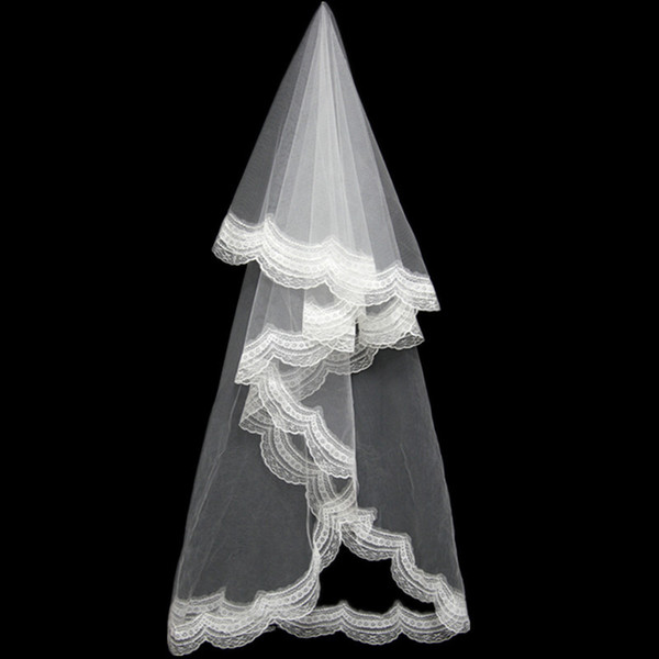 Hot selling Wedding Veils Two Layers Appliques Lace Edge Gorgeous Elbow Length Cheap Bridal Veil