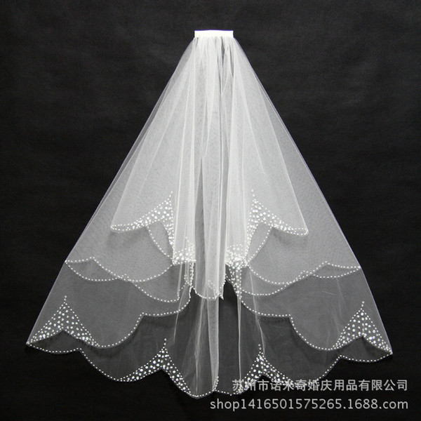 Hot selling Wedding Veils Pearl Beaded Edge Two Layers Gorgeous Shoulder Length Cheap Bridal Veil With Comb