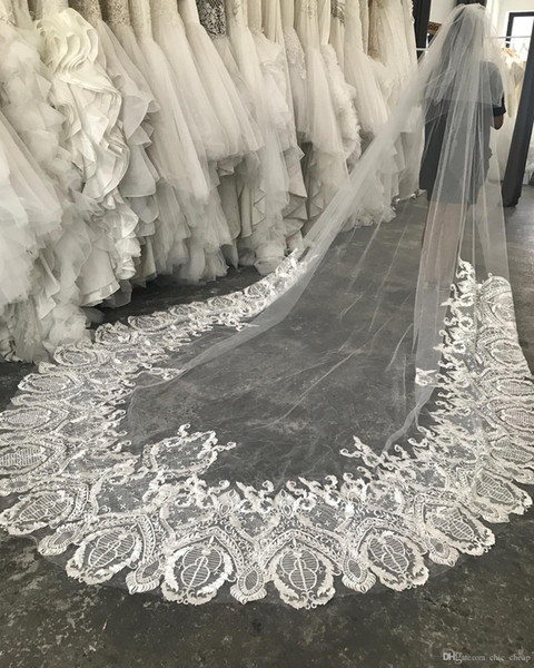 Gorgeous Wedding Veils Soft Tulle Two Layers Lace Applique Bridal Veils Custom Made Luxury Veil For Wedding Dress Free Shipping 250cm