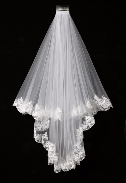 Elegant White/Ivory Two Layers Tulle Net Tulle Bride Veil 1.5m Long Lace Edge Tulle Veil For Wedding New SLV002