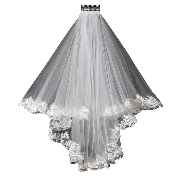 New Lace wedding veil lace short design single wedding bride's Veil long hair comb Free in stock