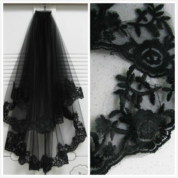 Elegant Wholesale New Style 2 T Women Bride Bridal Black Wedding Head Hair Lace Party Veil With Comb