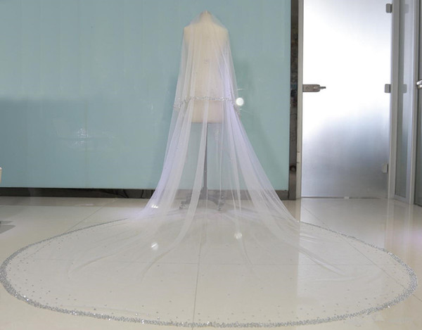 new arrival Real Image Bling Bling Bead Two Layers Bridal Veils Luxury High Quality Long Wedding Veil