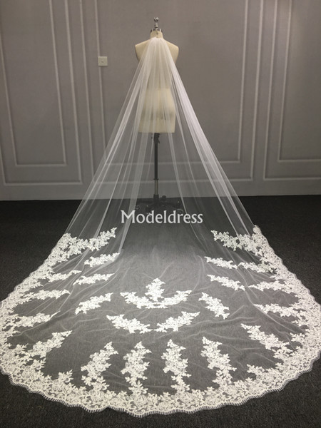 New Bohemain Lace Bridal Veils With Comb One Layer Appliques Tulle Long Wedding Accessories For Bride Cheap Wedding Veils Bridal Accessories