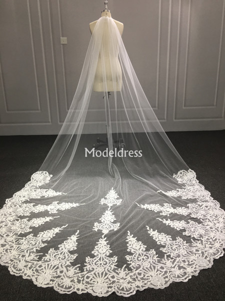 New Arrival Long Lace Wedding Veils With Comb One Layer White/Ivory Lace Appliques Edge Bridal Veils Cheap Wedding Accessories For Bride