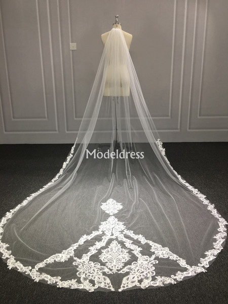 New One Layer Long Lace Bridal Veils With Comb Appliques Soft Tulle Wedding Accessories For Bride Cheap Wedding Veils Bridal Accessories