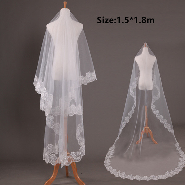 Cheap Wedding veils Soft tulle with Applique Edge 1.5*1.8m White,ivory Bridal veils Wedding Accessories