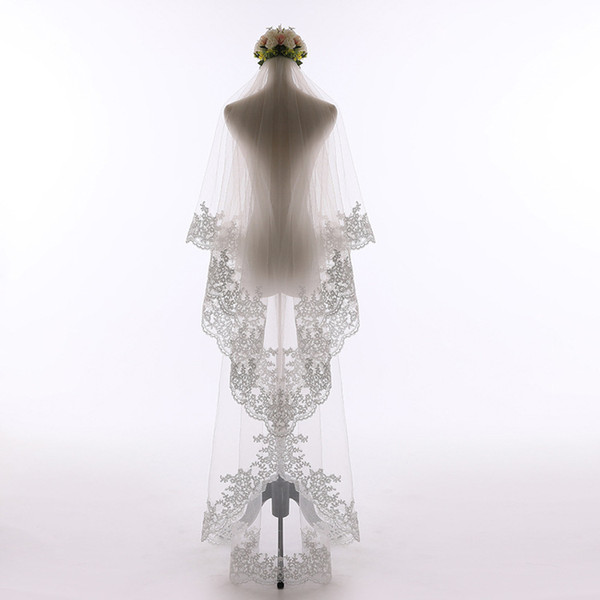 Top Quality Long Wedding veil Floral Applique Edge Wedding veils with Comb Bridal Veils Wedding Accesosries White,Ivory