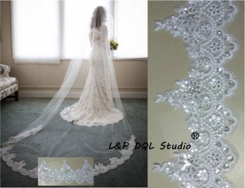 3*1.5m Long Sparkling Wedding Veils Long Bridal Veils Soft Tulle with Applique Shining Sequins Beads Cheap 2017 New Arrival