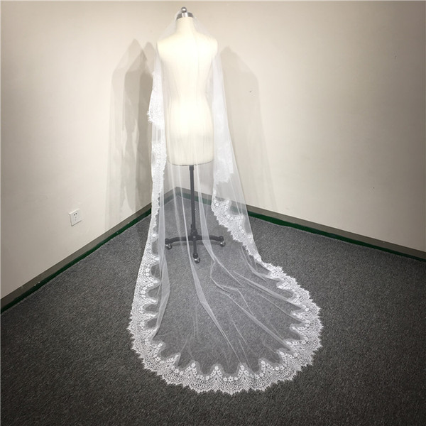 Top Quality Bridal Veils Soft Tulle with Lace Edge 3m Long Wedding Veils Long Wedding Bridal Hair Accessories