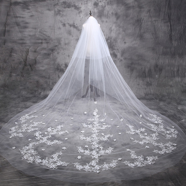 5m Bridal Veils Long Wedding Veils Top Quality Soft tulle with Floral Applique Shining Beads Wedding Accessories 2017 New Arrival Top Qualit