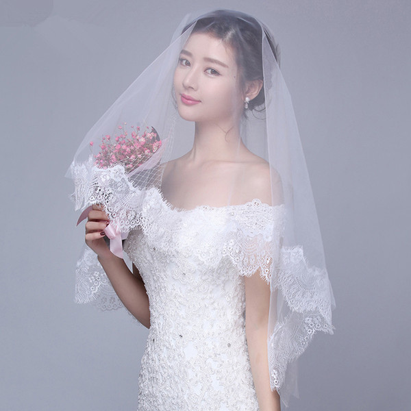 2018 New Wedding veils Short Bridal veils with Comb SOft tulle with Lace Edge Wedding Accessories Free Shipping