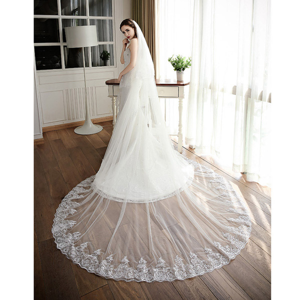 Top Quality Wedding veils Sparkling Applique Long Bridal veils 3m*3m Soft Tulle with Comb 2018 New Arrival Free Shipping